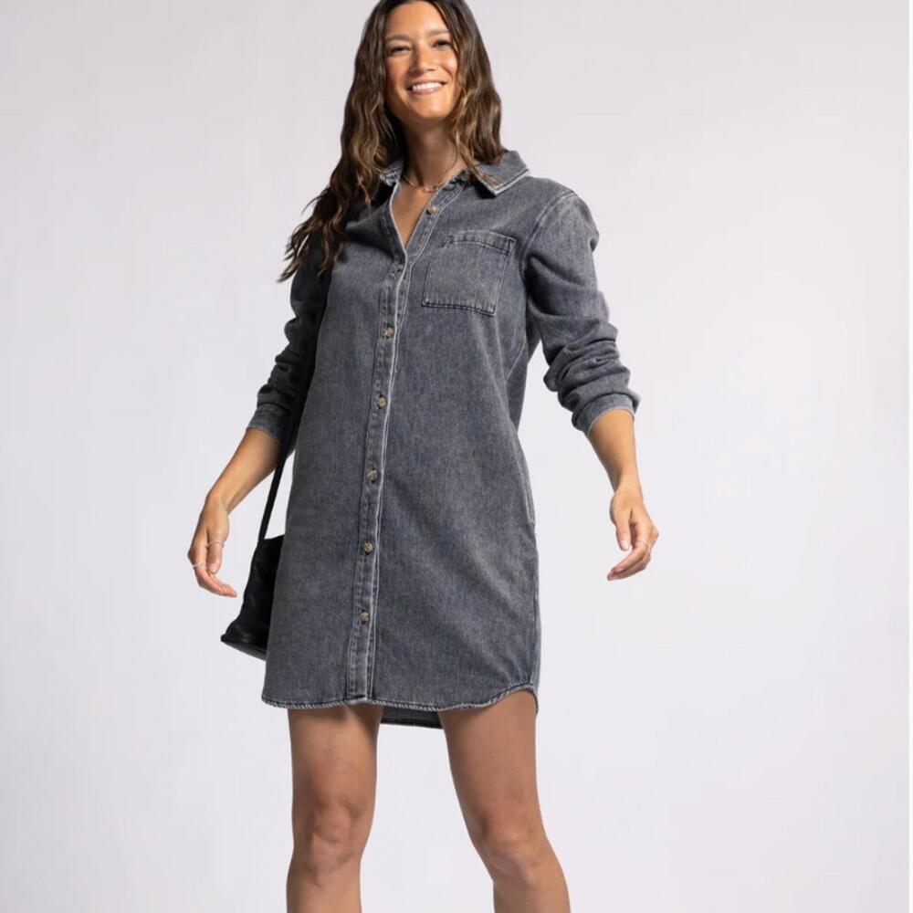 Thread and Supply Black Denim Button Up Dress Women's Large